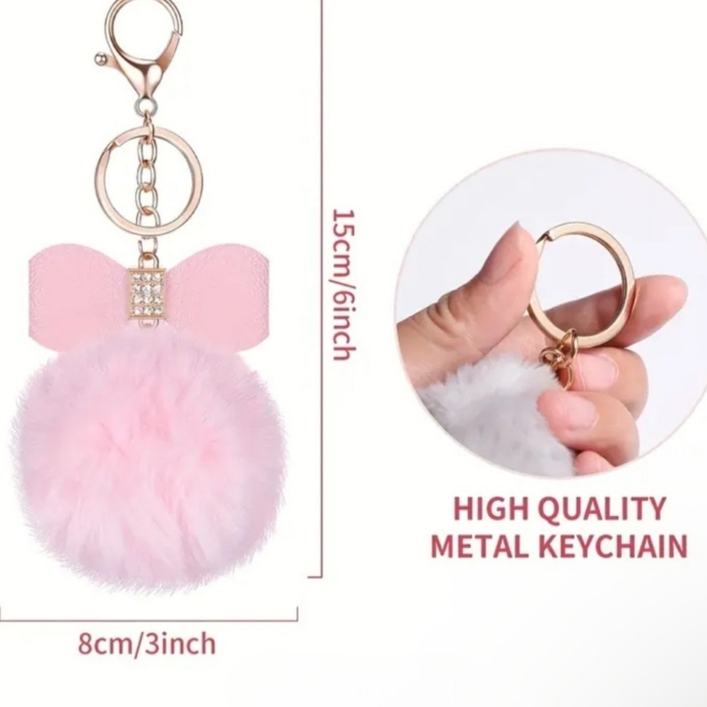 NEW Bag Charm Key Chain Pom Pom w/bling bow You pick color - Picture 2 of 14